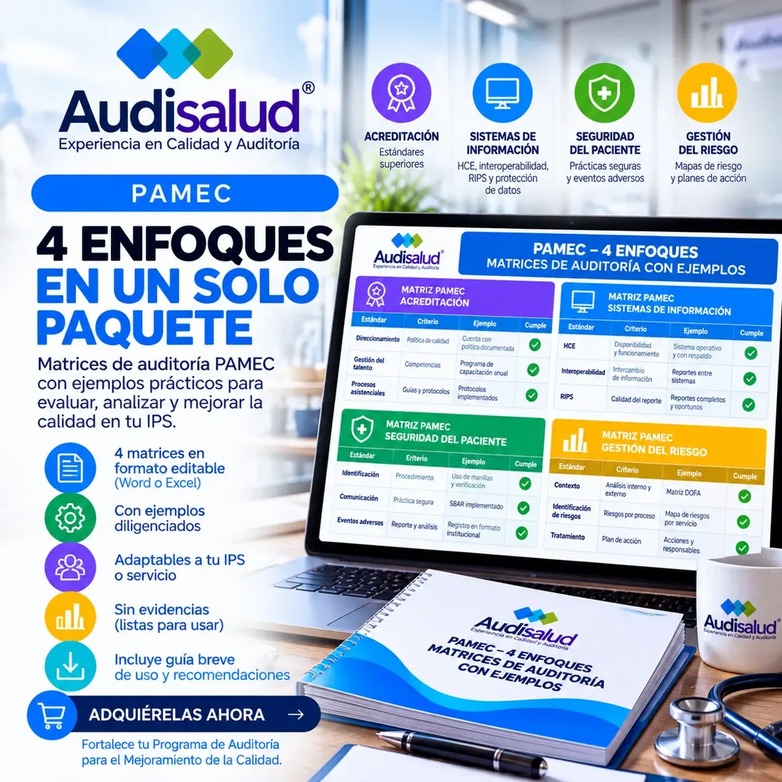 PAMEC — 4 enfoques (Acreditación, Sistemas de Información, Seguridad del Paciente y Gestión del Riesgo)